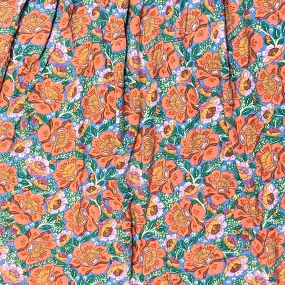 Natural Life Floral Midi Skirt M Blue Orange Smocked Waist Slit Boho Cottagecore - Picture 5 of 8